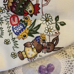 Embroidered Bunnies & Purple Flowers-2 Table Top Deco