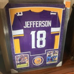 Vikings Justin Jefferson Autographed Jersey Framed Beckett Authenticated