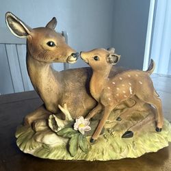 Masterpiece by Homco Porcelain Deer & Fawn Figurine - Hand Painted