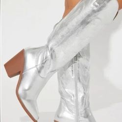 Metallic Silver Cowgirl Boots Size 11 Women's
