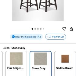 CHITA 26 Inch Counter Height Swivel Bar Stools Set of 2, FSC Certified Modern Upholstered Faux Leather Swivel Barstool Chair with Back, Stone Grey