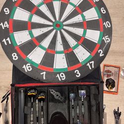 $25-Dart Board W/ Case Including 9 Darts And Dart Accessories Everything In The Picture