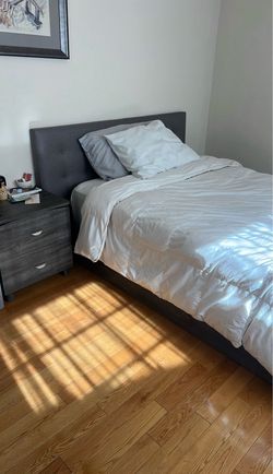 Full Size Bed – Gray Wood with Storage + Mattress Included