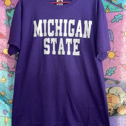 michigan state t shirt purple with tags w slight flaws as shown size LARGE 