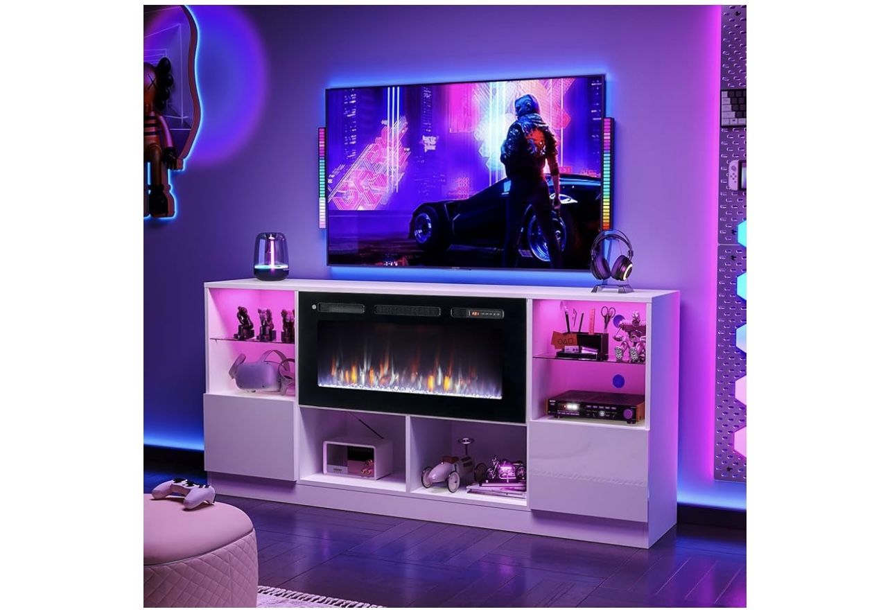 New, 70” TV Console Stand With Fireplace for TVs Up to 80",