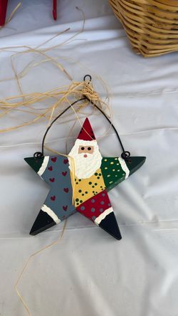 Hand-Painted Santa Star Christmas Ornament