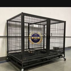 Dog Pet Cage Kennel Size 43” With Divider And Feeding Bowls New In Box 📦 