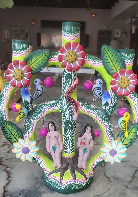 Original Mexican Art Candle Holder Adam And Eve