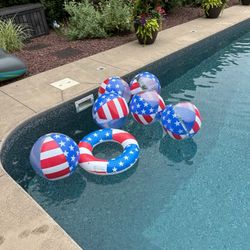 6 - 46” Patriotic 4th Of July Beach Balls & Round Pool Float 