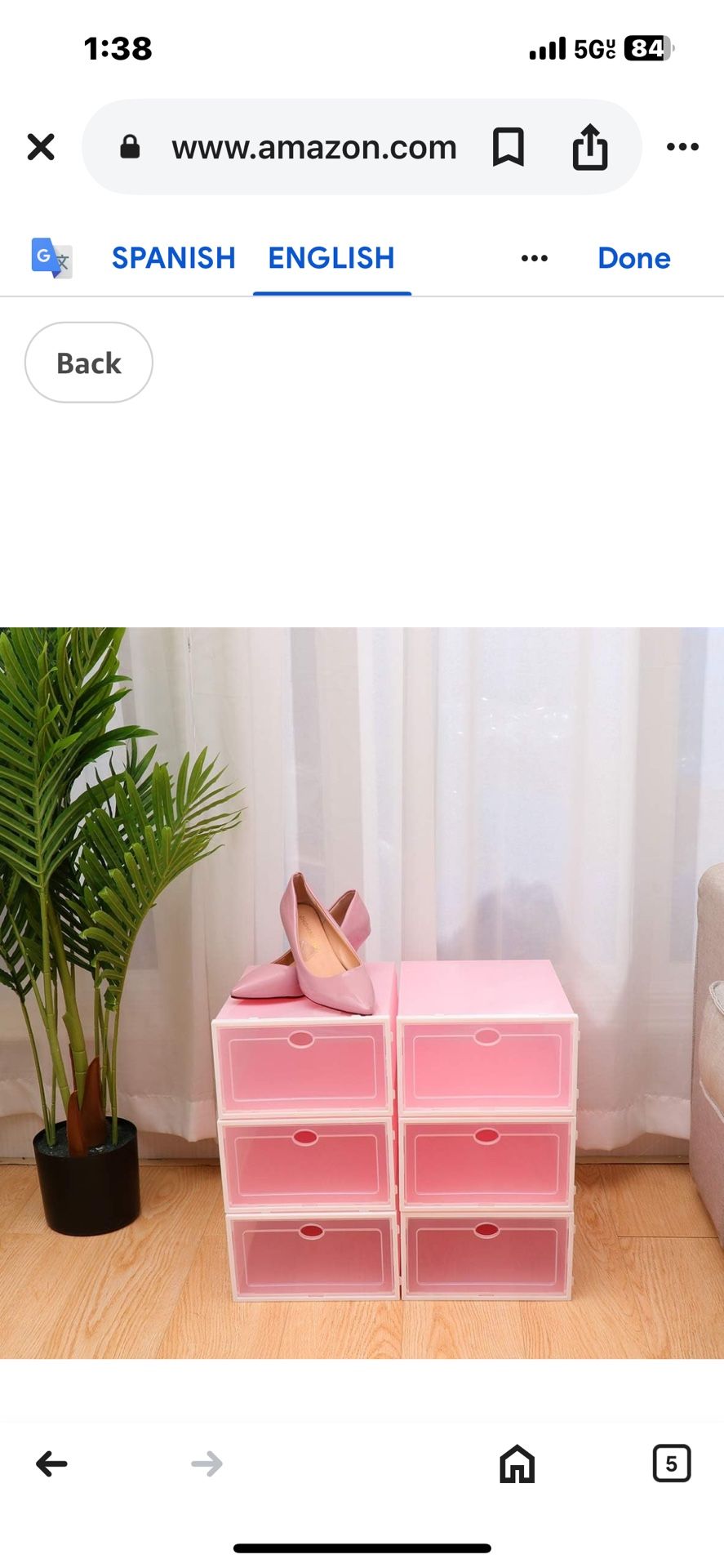 6Pcs Shoe Storage Box Stackable Sneaker Organizer Plastic Case Container-Pink
