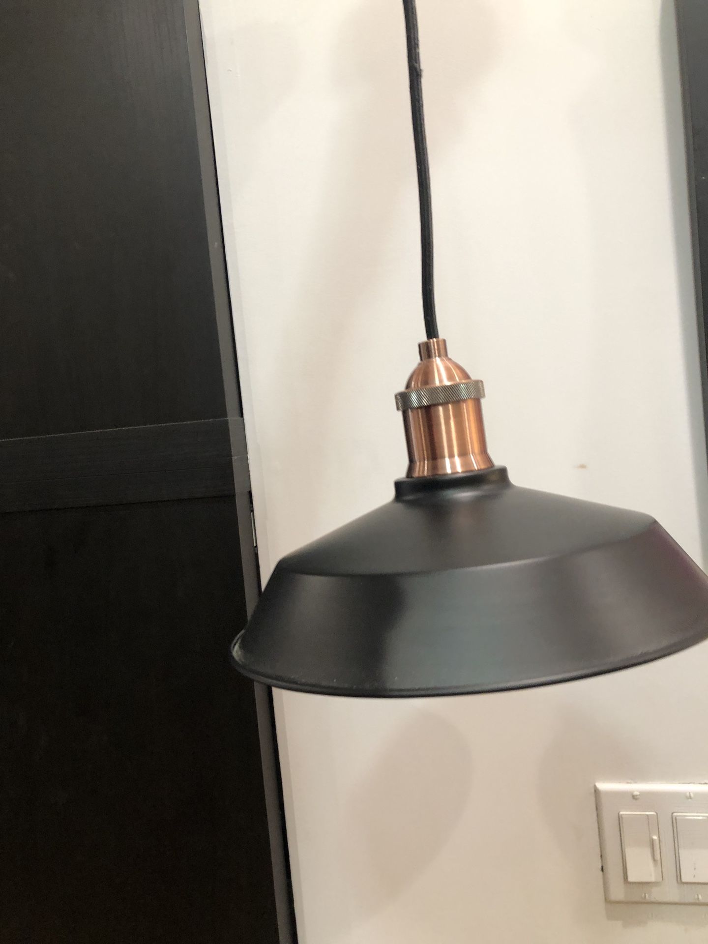 Genuine Copper / Black Enamel Pendant With Light