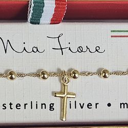 MIA FIORE STERLING SILVER ITALY CROSS ANGEL CHARM SLIDE BRACELET RELIGIOUS