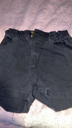 Black Denim High-Waist Paperbag Shorts