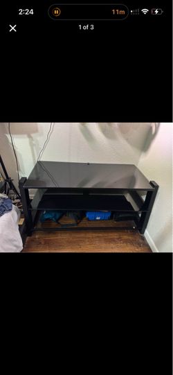 Entertainment Console / Black Glass TV Stand