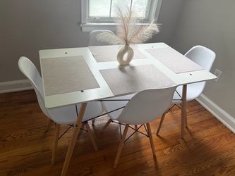 Title: Modern White Dining Table Set with 4 Chairs