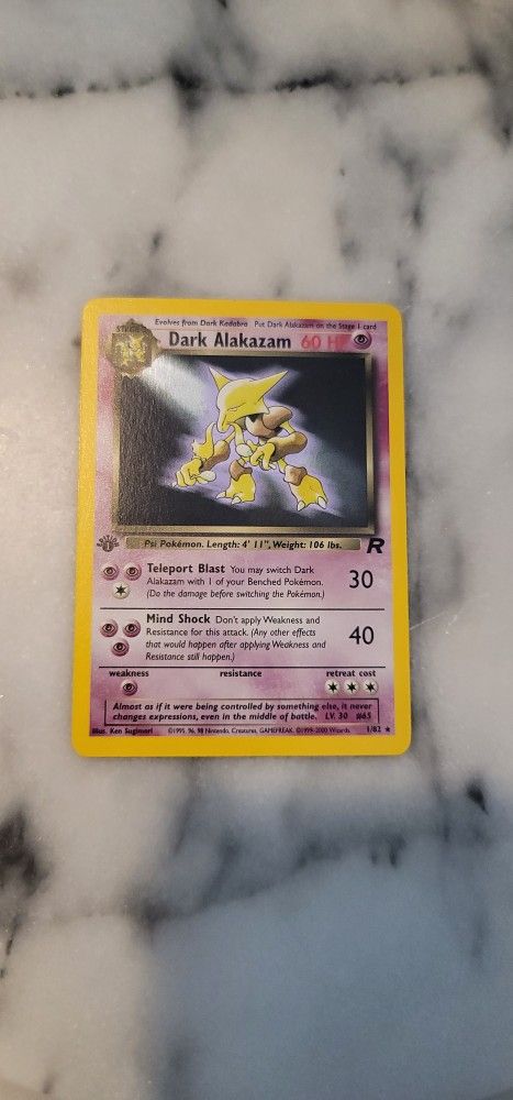 pokemon sword and shield card codes 2000 Pokemon Team Rocket First Edition #1/82 Dark Alakazam Holo PSA 9   Burbank Cards