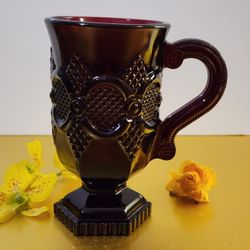 Vintage Avon '1876 Cape Cod' Ruby Red Glass 5" Footed Mug Pedestal Cup