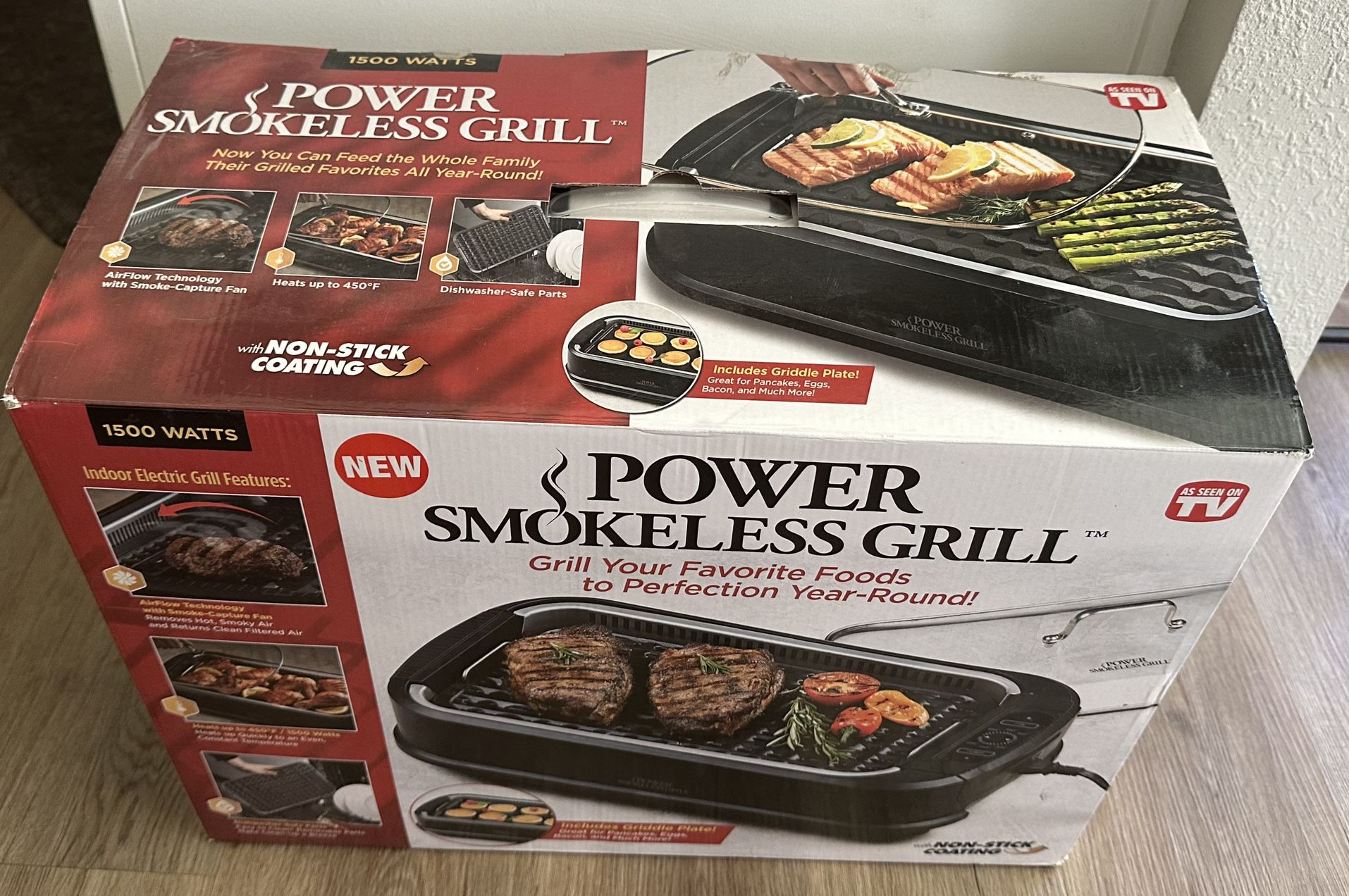 Power Smokeless Indoor Electric Grill 1500 Watts w/ Tempered Lid