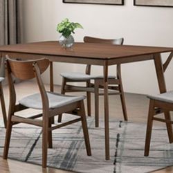 Brand New Walnut & Grey 5pc Mid-Century Modern Style Dining Table Set