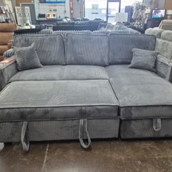 Reversible Corduroy Sectional with pullout bed