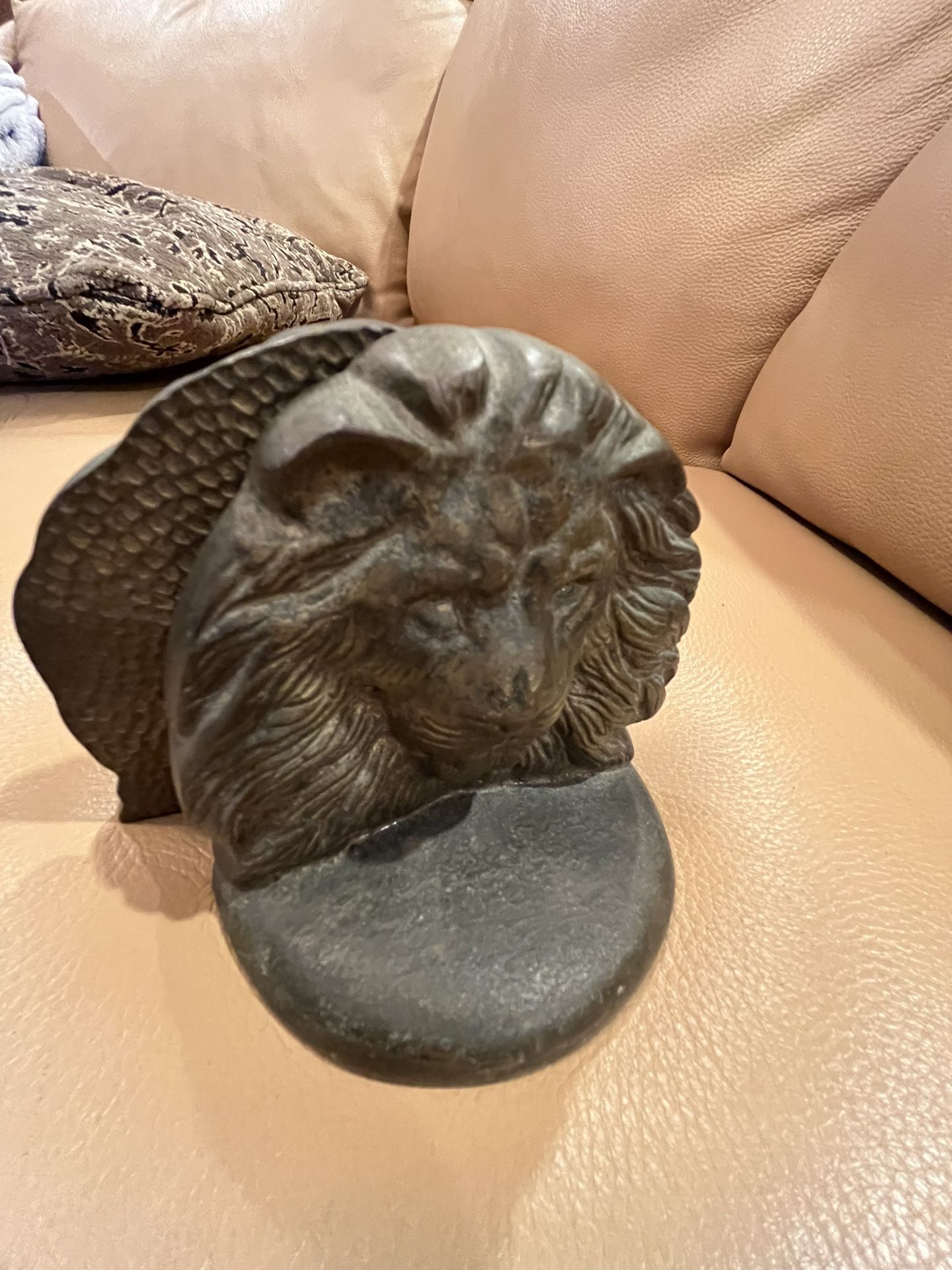 Antique Victorian Cast Iron Heavy Lion Head Bookends Door Stops Interior Design
