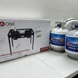 All in 1 cooking system High-Pressure Propane Double burner with 4 detachable legs + 2 propane tanks