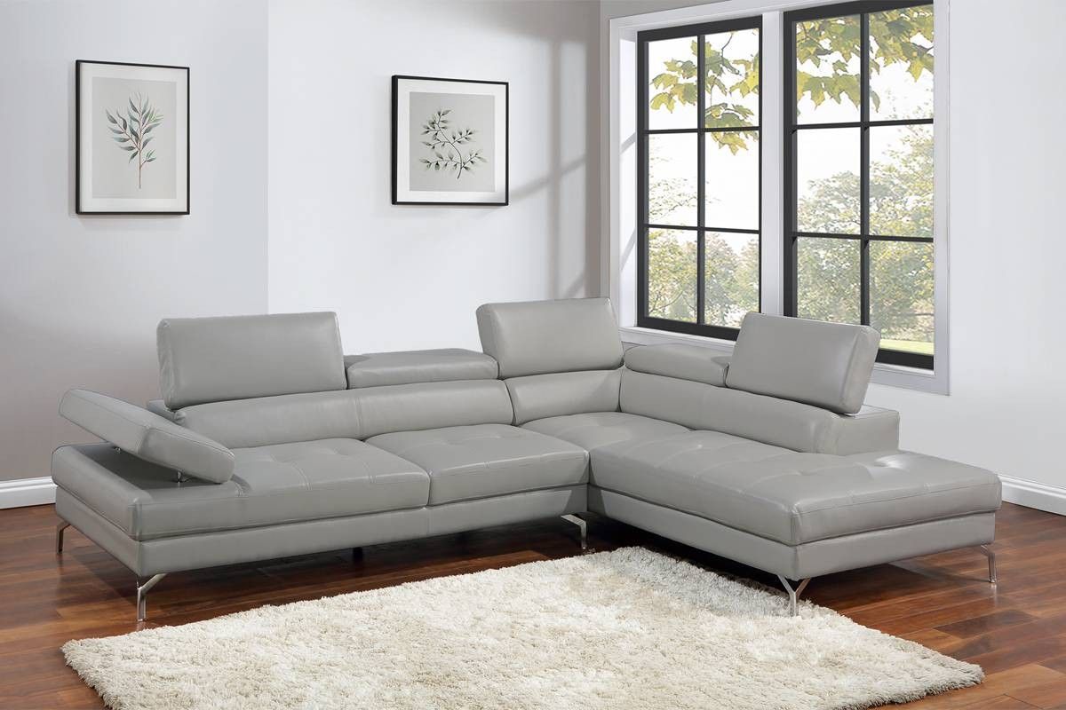 Brand New Grey Leather Modern Style Sectional Sofa