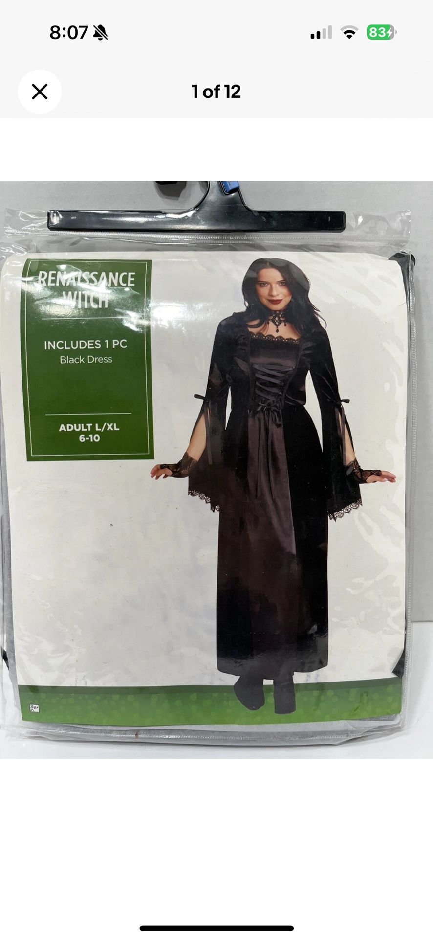 Renaissance Witch Women’s Adult Large/XL Black Halloween Custome Long Sleeve 