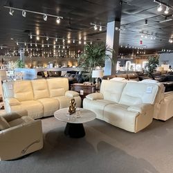 Beige Power Reclining Sofa And Loveseat