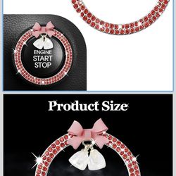 Hovom Cute Bow Bling Car Push Start Button Decoration Ring, Crystal Rhinestone Engine Start Button Cover, Push to Start Sticker Car Decoration, Automo