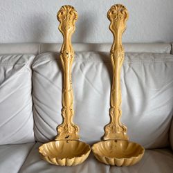 Vintage MCM Cast Metal Yellow Decorative Wall Sconces Large Ladle/ Shell
