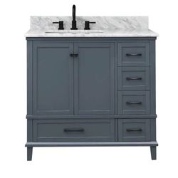 Merryfield 37 in. Single Sink Dark Blue-Grey Bath Vanity with White Carrara Marble Top (Assembled
New open bkx item
