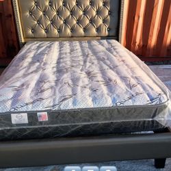 Gold Color Full Size Bed With Nice Bamboo Top Mattress Included