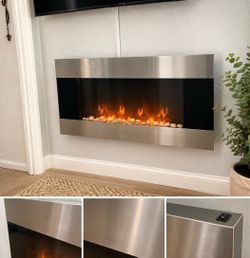 Modern Wall-Mounted Electric Fireplace Heater ā Stainless Steel & Black Glass