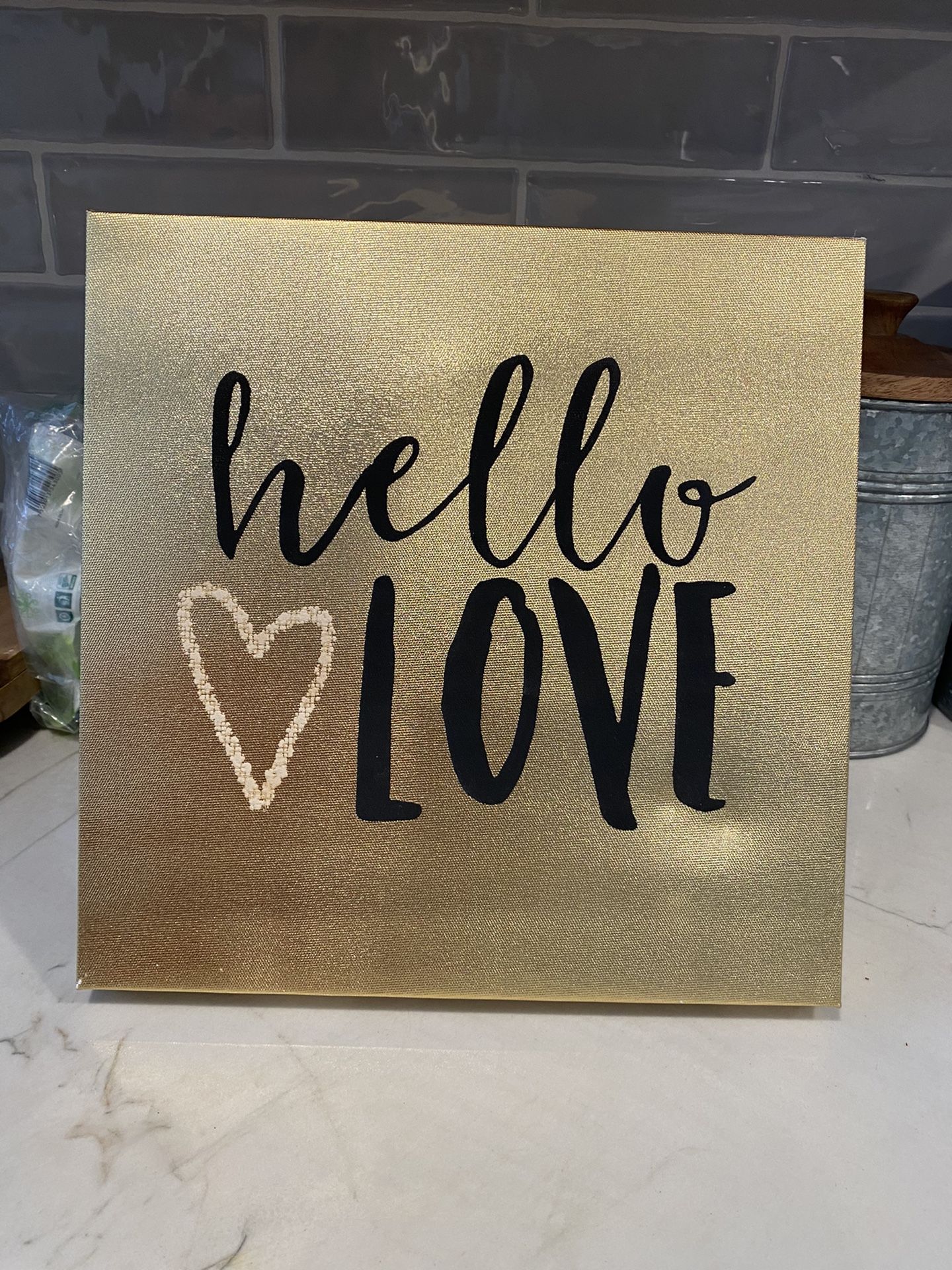 Hello Love Metallic Gold Canvas