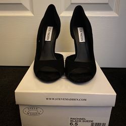 Steve Madden Rachael Black Suede Peep Toe Heels 