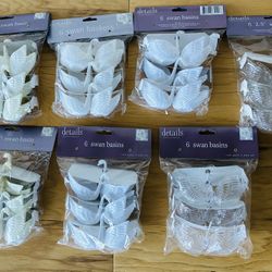 Plastic Swans, 42 Total, All Packs are Unopened. White/Beige/Clear.
