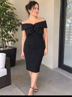 Black Off-Shoulder Twist-Front Midi Dress