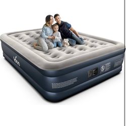 iDOO Queen Air Mattress with Built in Pump, 18 Raised Comfort Blow up Mattress, Upgraded Four Chamber Inflatable Mattress for Guests, Home and Camping