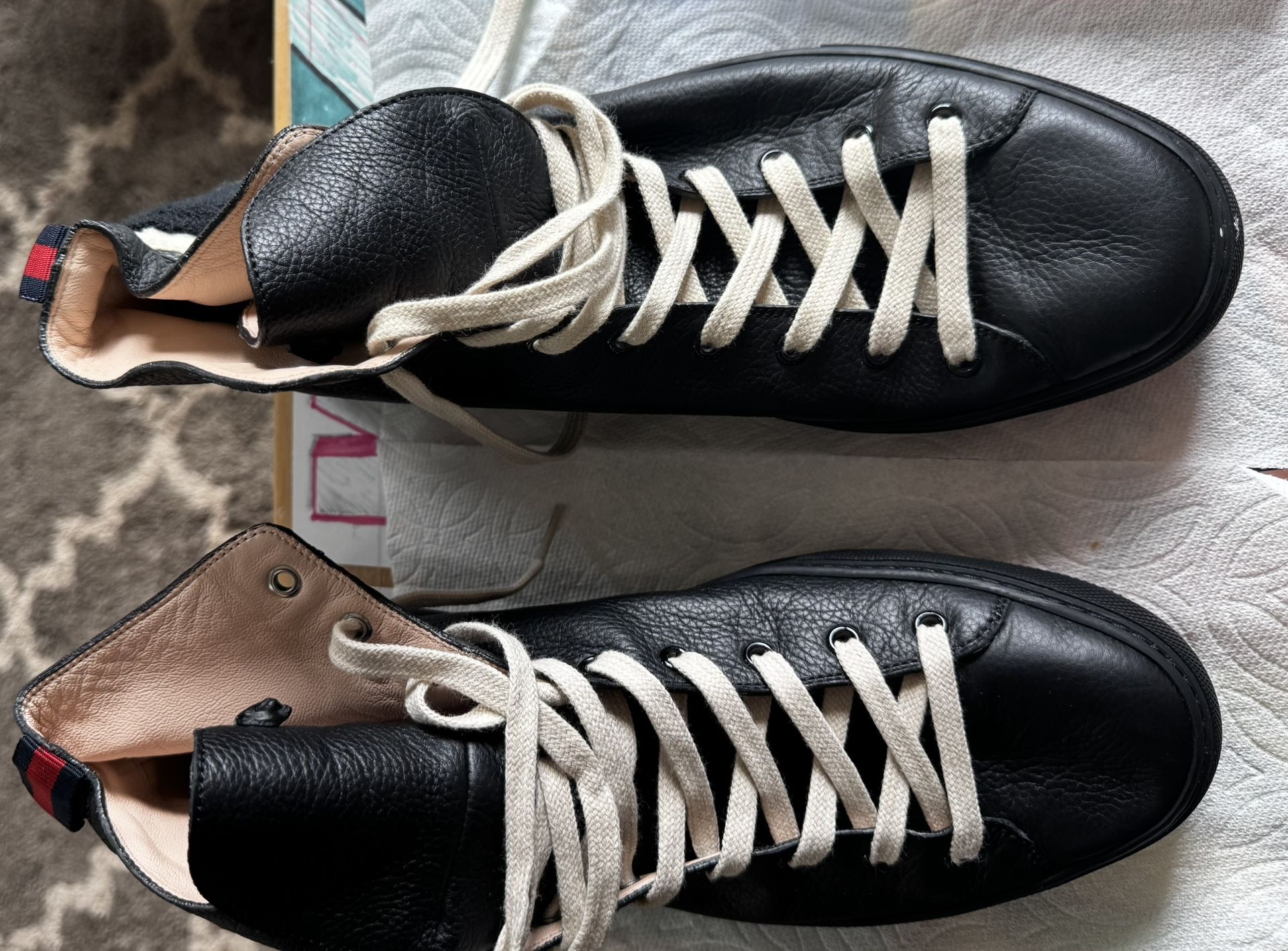 Gucci Shoes, Hi-Top Leather - Black On Black- Genuine Panther Version, Never Worn!!
