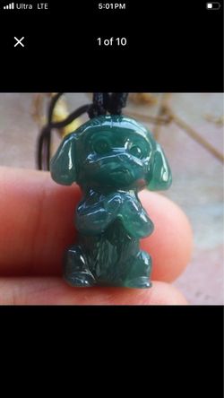 Certificate Jadeite Jade dark Green Zodiac mini begging Dog pendant