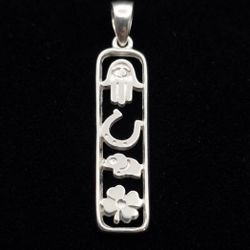 Unique Vintage 925 Sterling Silver 'Good Luck' Charm Pendant
