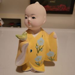 Vintage Ceramic Geisha Girl With A Bird Figure. Made In Japan