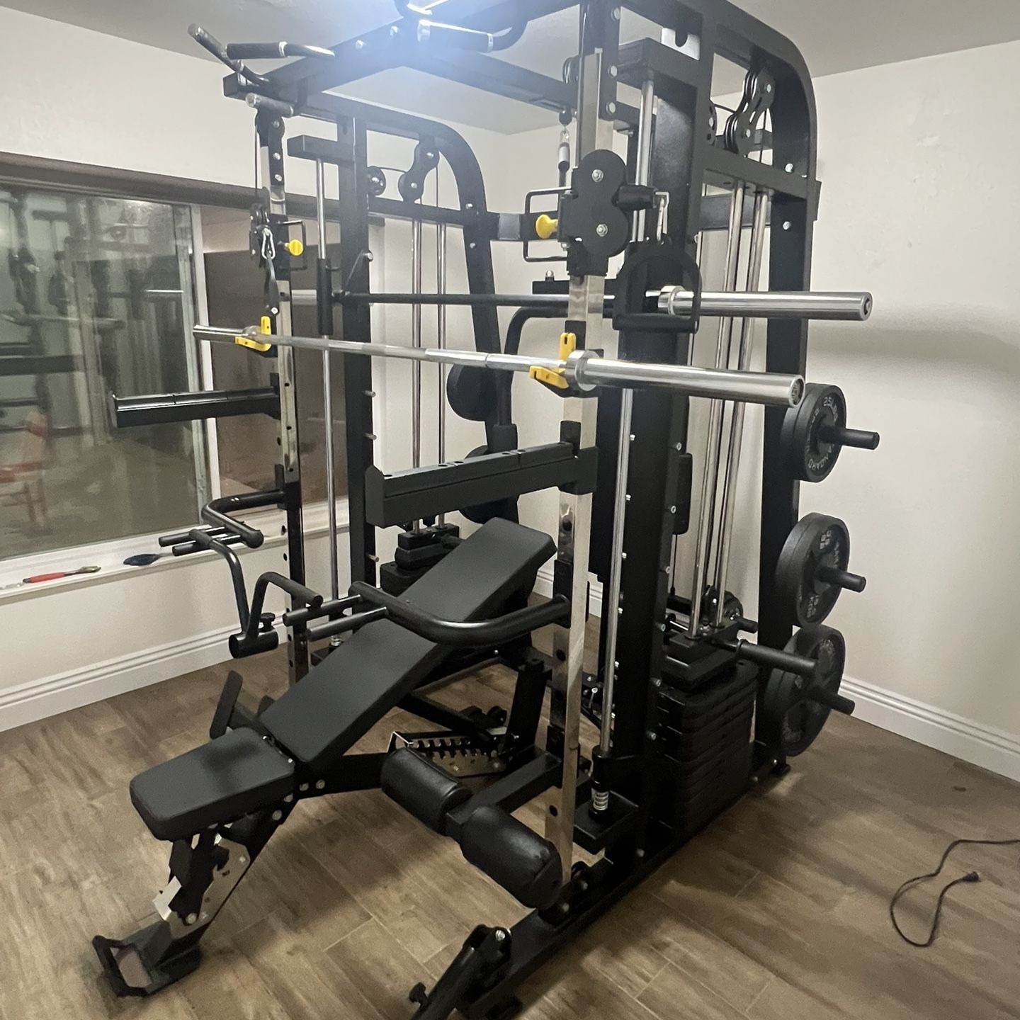 Smith Machine 300 | Adjustable Bench | 245lb Cast Iron Olympic Weights | 7ft Olympic Bar | Fitness | Gym Equipment | FREE DELIVERY 🚚 