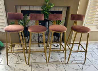4  pink velvet barstools