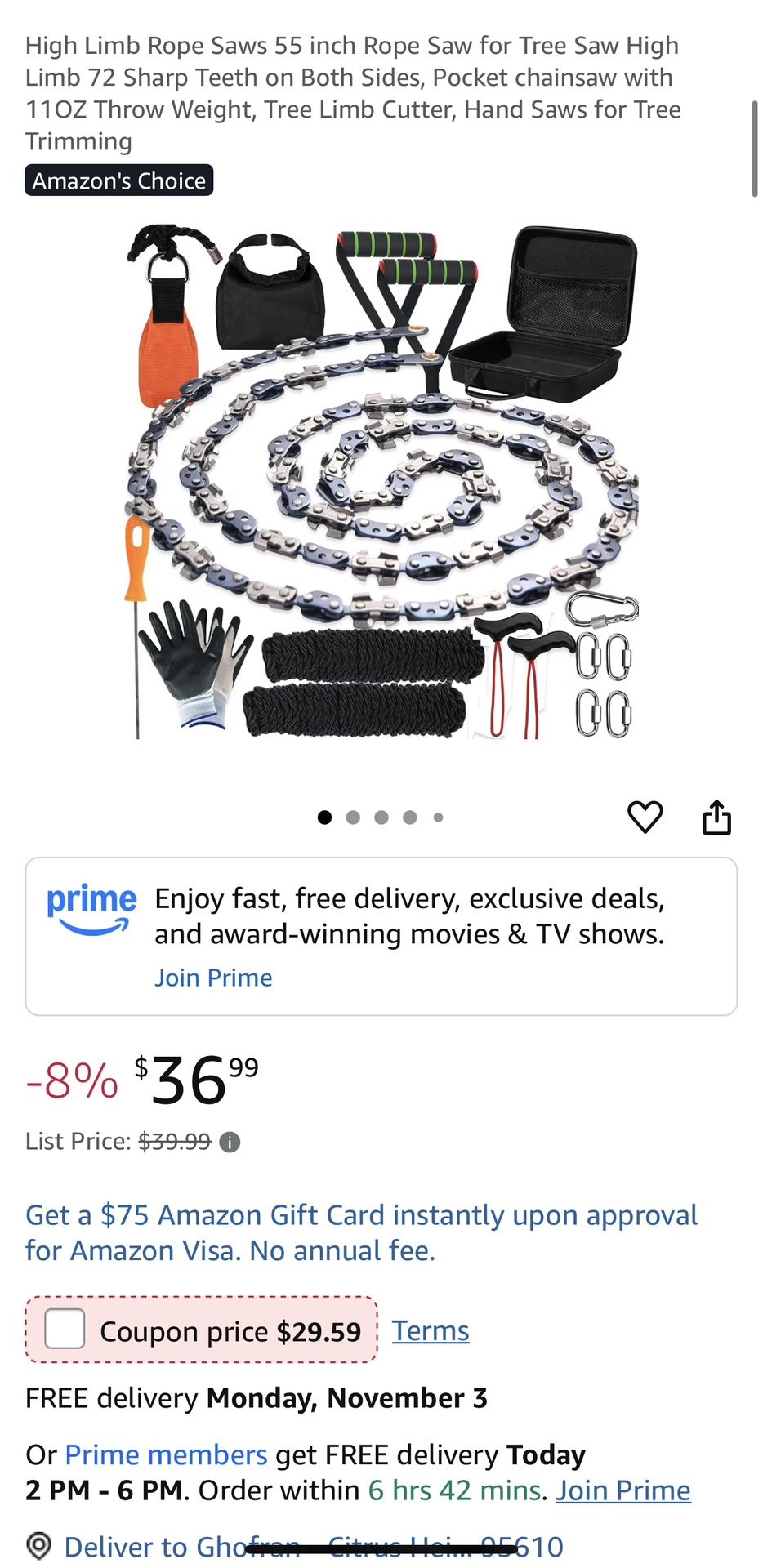 High Limb Rope Saws 55 inch Rope Saw for Tree 