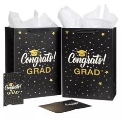 2P Graduation Gift Bag 13" large Graduation Gift Bags Black And Gold 2 Set Of 2