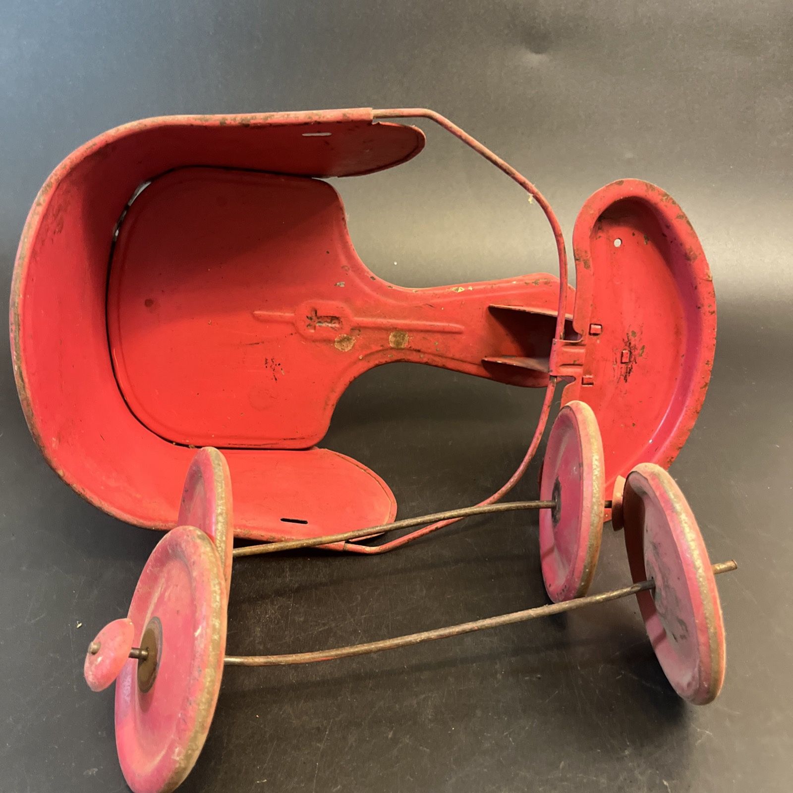 Vtg Red Metal Kiddie Car Wheels Seat Parts Repair Pedal Push Project Ride Toy