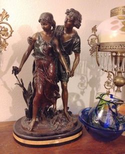 1hr sale only $450 Vintage Augusta Moreau Bronze statue Couple Sculpture "Lovers" signed
