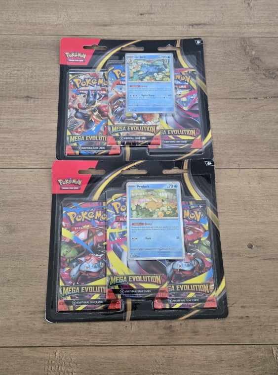 For Sale:
Brand New in Box Pokemon Trading Card Game Mega Evolution 3 Pack Blister Pack Psyduck and Golduck